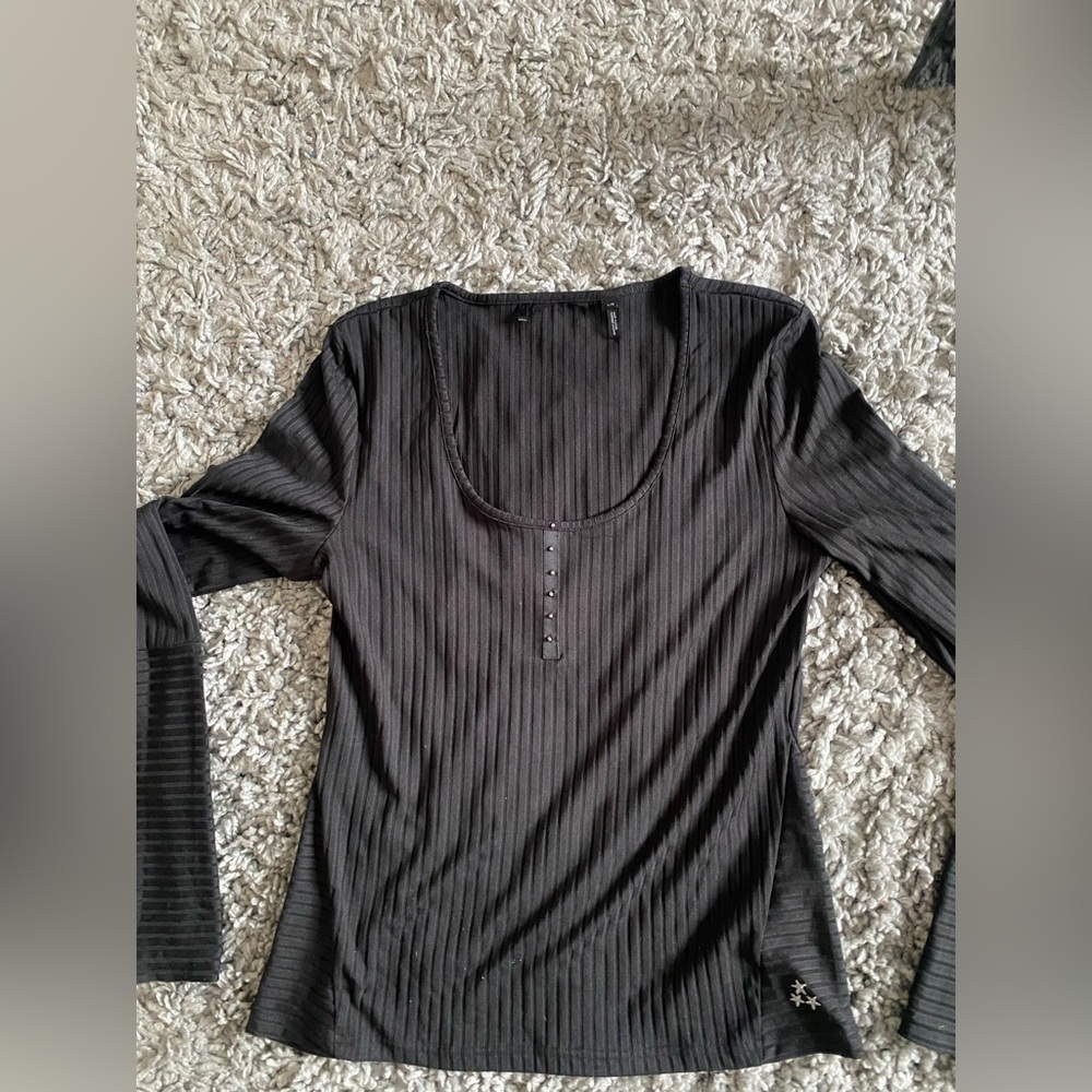 Buffalo David Bitton Black Ribbed Blouse
